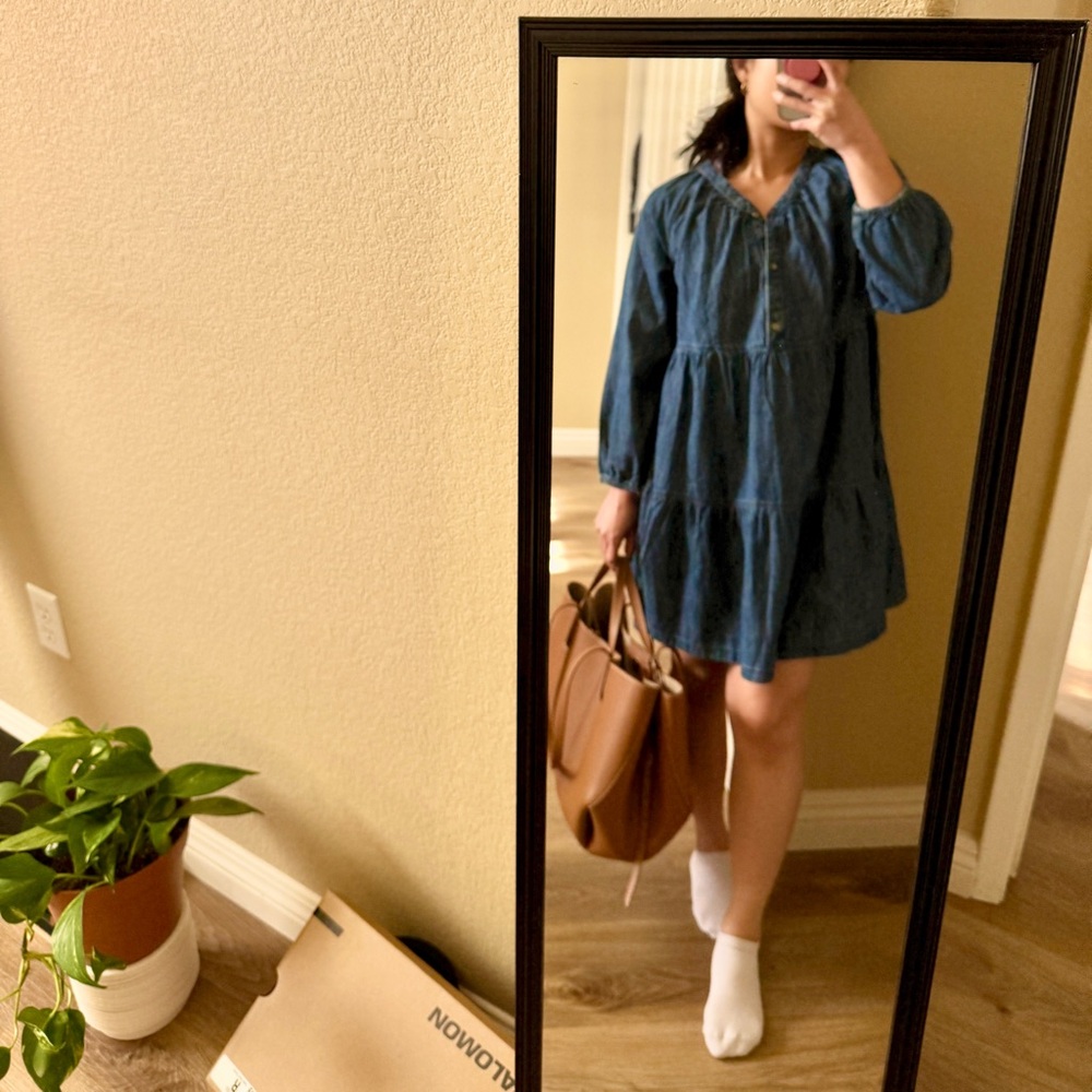 NWT Gap Denim Flowy Dress -Size L (Kids) -Fits Petite XS Women- A line Baby Doll